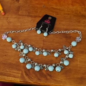 Paparazzi light blue beaded necklace and earrings